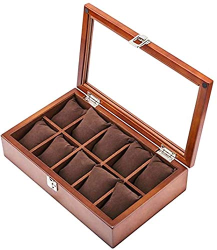 Lloow Caja de Joyas Hecha de Madera con Tapa de Vidrio, 10 Compartimentos, para Mujeres y Hombres, Organizador para Relojes, Watch Winder 2020