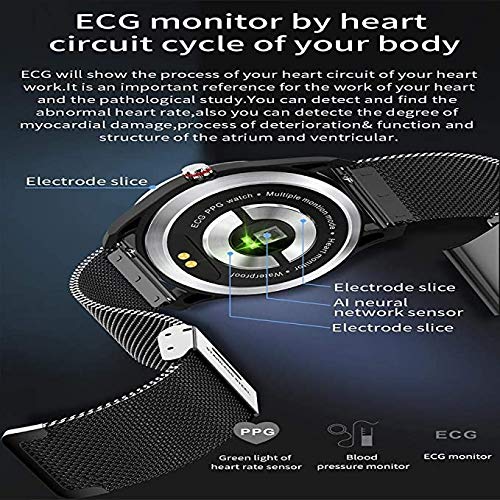 Lloow Fitness Watch Men's Smart Watch Men ECG PPG Ritmo cardíaco Meter de presión Arterial Presión sanguínea Smart Muñequera Fitness Tracker con IP68 Pulsera Inteligente Impermeable,A