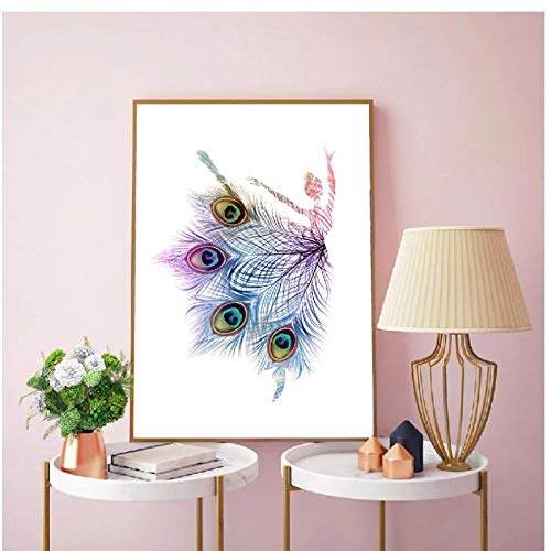 LLXHG Bailarina Abstracta Impresiones De Baile Plumas De Pavo Real Coloridos Carteles De Silueta Bebé Niña Guardería Pared Arte Lienzo Pintura Decoración-40X50Cmx2Pcs Sin Marco