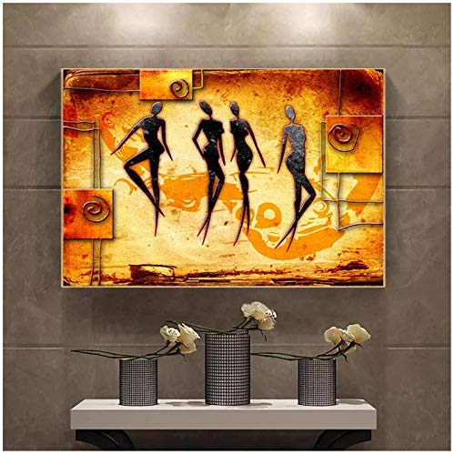 LLXHG Carteles De Baile De Mujeres Africanas Vintage Abstractos Impresiones En Lienzo Cuadros De Arte De Pared Étnicos para Decoración De Sala De Estar-50X75Cm Sin Marco