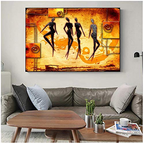 LLXHG Carteles De Baile De Mujeres Africanas Vintage Abstractos Impresiones En Lienzo Cuadros De Arte De Pared Étnicos para Decoración De Sala De Estar-50X75Cm Sin Marco