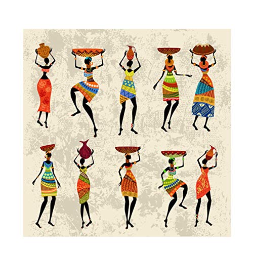 LLXHG Mujer Africana Bailando Funda De Cojín Lienzo Pintura Carteles E Impresiones Vintage Cuadro De Arte De Pared para Sala De Estar Decoración del Hogar-70X70Cm Sin Marco