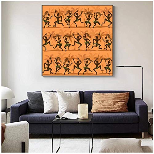 LLXHG Pintura De Lienzo De Baile De Mujer Africana Abstracta, Carteles E Impresiones De Pared Retro, Cuadro De Arte De Pared para La Decoración del Hogar De La Sala De Estar-50X50Cm Sin Marco