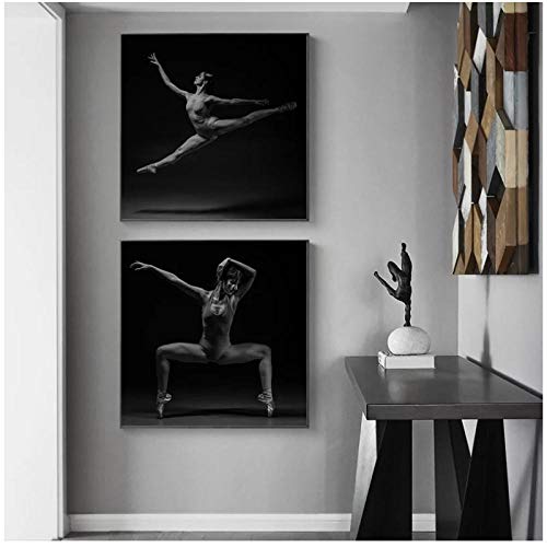 LLXHG Pintura Moderna En Lienzo En Blanco Y Negro, Cartel De Baile, Carteles De Bailarina, Pinturas De Ballet para Decoración De Dormitorio, Decoración De Baño, Arte-40X40Cmx2Pcs Sin Marco