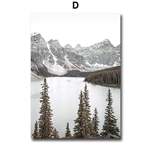 LLXXD Carteles nórdicos Niebla Arrecife Nieve Montaña Lago Bosque de pinos Arte de la Pared Pintura en Lienzo Impresiones Cuadros de la Pared Sala de estar30x40cmx2-40x60cmx2-50x70cm （sin Marco）