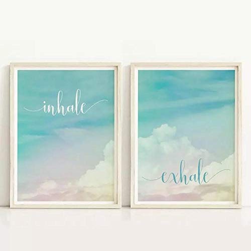 LLXXD Meditation Inhale Exhale Motivational Poster Yoga Canvas Painting Boho Home Decor Pilates Room Wall Art Breathe Pictures-50x70cmx2（no Frame）