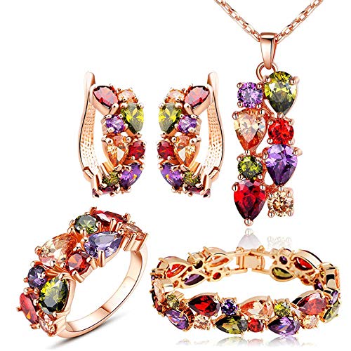 LLYY Juego de Joyas, Collar/Colgantes Pendientes Anillos Pulseras, para la Moda Las Mujeres Elegante Boda Banquetes Jewellery Set(4pack Set Colorful),6,8.5cm