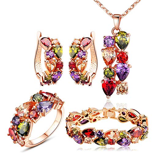 LLYY Juego de Joyas, Collar/Colgantes Pendientes Anillos Pulseras, para la Moda Las Mujeres Elegante Boda Banquetes Jewellery Set(4pack Set Colorful),6,8.5cm LLYY Juego de Joyas, Collar/Colgantes Pendientes Anillos Pulseras, para la Moda Las Mujeres Elegante Boda Banquetes Jewellery Set(4pack Set Colorful),6,8.5cm