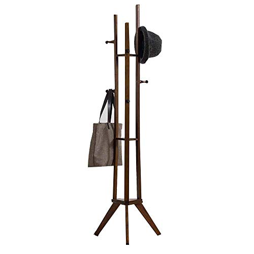 LM-Coat rack Perchero pie Perchero, bambú Perchero De pie 6 Ganchos para Entrada de Armario Pasillo Sala   habitación,Woodcolor