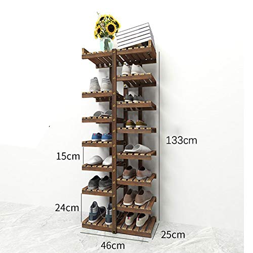 LM-Shoe Racks Zapateros Armario Zapatero, Multicapa Zapatero de Madera de Doble hilera, Bandeja de Almacenamiento Tipo economico Alta Capacidad Multifuncional Vestíbulo/Porche,Marrón,46 * 25 * 133cm