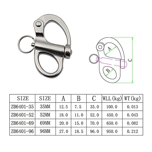 LNIMIKIY Mosquetón Giratorio Giratorio Liberación rápida Acero Inoxidable Barco marítimo Yate Extraíble Durable Navegación Gancho Resorte Herramientas Cadena Barco Dibujadas a Mano(69mm)
