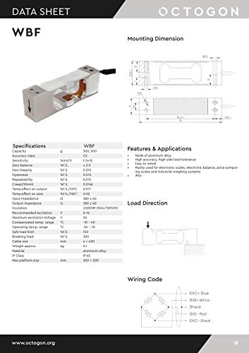 Loadcell - Célula de pesaje de doble barra de pesaje - Plataforma de pesaje - Single Point Loadcell - WBF, 2 kg