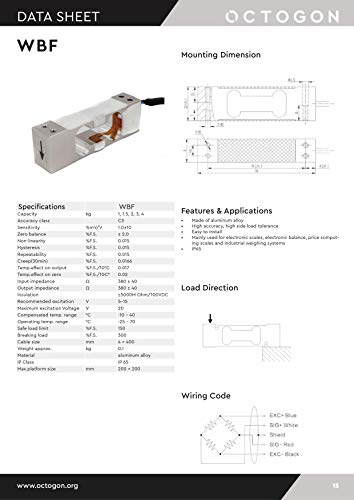 Loadcell - Célula de pesaje de doble barra de pesaje - Plataforma de pesaje - Single Point Loadcell - WBF, 2 kg