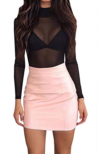 Loalirando Crop Top Sexy Mujer Manga Larga Top Corto Transparente Slim Chic Clubwear Casual Noche Camiseta de Cuello Redondo Alto (Negro, XL)