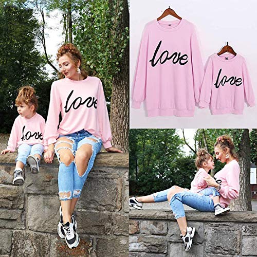 Loalirando Madre e Hija Hijo Sudadera Sin Capucha Camisa de Manga Larga para Estampado Corazón Top Camiseta de Cuello Redondo Primavera Otoño Invierno