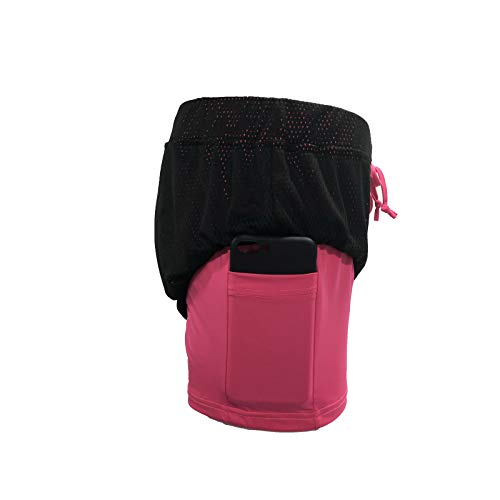 Loalirando - Pantalones cortos de deporte para mujer, 2 en 1, con forro para yoga, fitness, gimnasio, con bolsillo para teléfono de secado rápido Negro y rosado S Loalirando - Pantalones cortos de deporte para mujer, 2 en 1, con forro para yoga, fitness, gimnasio, con bolsillo para teléfono de secado rápido Negro y rosado S
