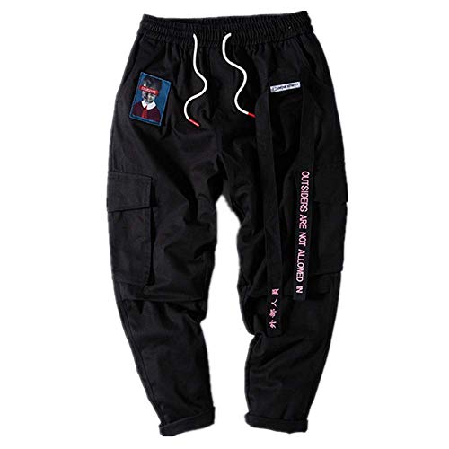Loeay Pantalones de Carga para Hombre Joggers Harem Streetwear Pantalones Bordado de Letras Pantalones Casuales Pantalones de Hip Hop de Carga Rosa Populares Negro M Loeay Pantalones de Carga para Hombre Joggers Harem Streetwear Pantalones Bordado de Letras Pantalones Casuales Pantalones de Hip Hop de Carga Rosa Populares Negro M