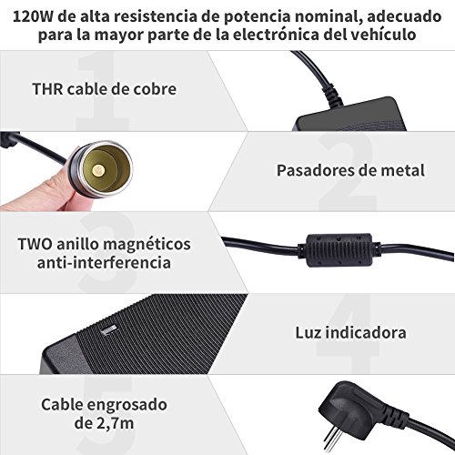 LOETAD 120W Convertidor de Corriente CA a CC Fuente de Alimentación Adaptador de 220V a 12V Encendedor de Cigarrillo de Coche 12V/10A LOETAD 120W Convertidor de Corriente CA a CC Fuente de Alimentación Adaptador de 220V a 12V Encendedor de Cigarrillo de Coche 12V/10A