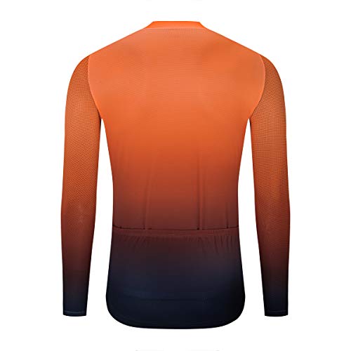 logas Maillot de ciclismo para hombre, de manga corta o larga, transpirable, para bicicleta, de secado rápido, para mountainbike, con bolsillos traseros, Hombre, Gradiente Naranja Manga Larga, XL