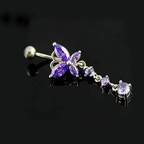 Logicstring Anillo De Botón De Abdomen Femenino De Circonita Mariposa Brillante, Hermoso Piercing De Ombligo, Damas con Joyería De Moda para El Cuerpo