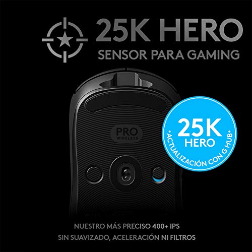 Logitech G PRO Ratón Gaming Inalámbrico, Sensor HERO 16K, 16,000 DPI, RGB, Peso Reducido, 4 hasta 8 Botones Programables, Batería Larga Duración, Memoria Integrada, PC/Mac - Negro