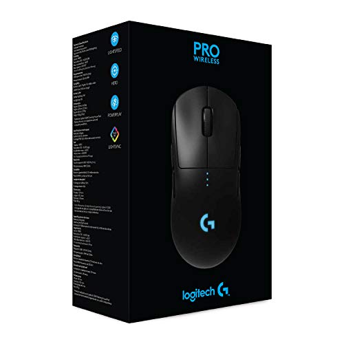 Logitech G PRO Ratón Gaming Inalámbrico, Sensor HERO 16K, 16,000 DPI, RGB, Peso Reducido, 4 hasta 8 Botones Programables, Batería Larga Duración, Memoria Integrada, PC/Mac - Negro