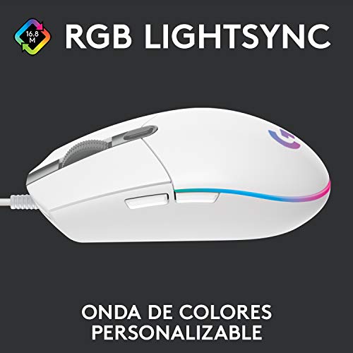 Logitech G203 LIGHTSYNC Ratón con iluminación RGB personalizable para gaming, 6 botones programables, sensor para gaming, seguimiento de hasta 8.000 dpi, peso ligero,G203 2ª Gen.,Blanco Logitech G203 LIGHTSYNC Ratón con iluminación RGB personalizable para gaming, 6 botones programables, sensor para gaming, seguimiento de hasta 8.000 dpi, peso ligero,G203 2ª Gen.,Blanco