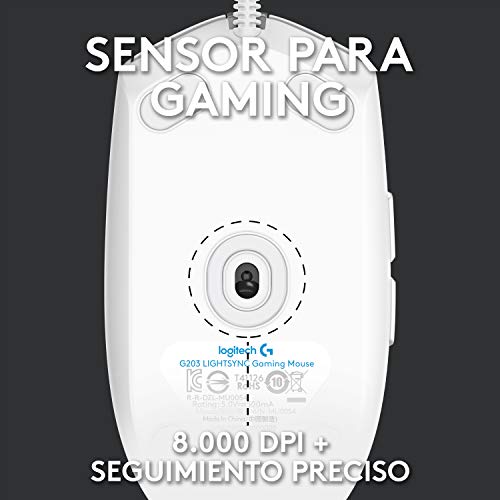Logitech G203 LIGHTSYNC Ratón con iluminación RGB personalizable para gaming, 6 botones programables, sensor para gaming, seguimiento de hasta 8.000 dpi, peso ligero,G203 2ª Gen.,Blanco Logitech G203 LIGHTSYNC Ratón con iluminación RGB personalizable para gaming, 6 botones programables, sensor para gaming, seguimiento de hasta 8.000 dpi, peso ligero,G203 2ª Gen.,Blanco