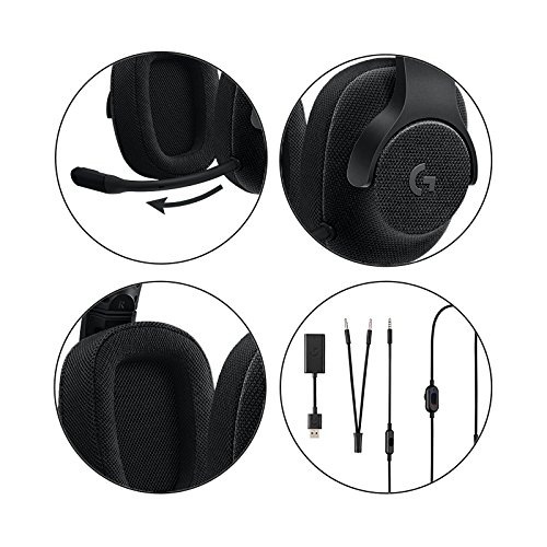Logitech G433 Auriculares Gaming con Cable, Sonido 7.1 Surround, DTS Headphone:X, Transductores 40mm Pro-G, Peso Ligero, USB y Jack Audio 3, 5mm, PC/Mac/Nintendo Switch/PS4/Xbox One, Negro