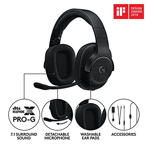 Logitech G433 Auriculares Gaming con Cable, Sonido 7.1 Surround, DTS Headphone:X, Transductores 40mm Pro-G, Peso Ligero, USB y Jack Audio 3, 5mm, PC/Mac/Nintendo Switch/PS4/Xbox One, Negro