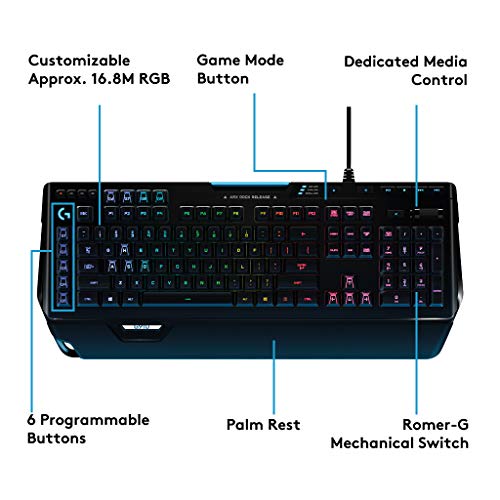 Logitech G910 Orion Spectrum Teclado Gaming Mecánico Retroiluminado, RGB LIGHTSYNC, Romer-G Táctil,9 Teclas G, Segunda Pantalla Arx, Disposición QWERTY Inglés, Negro