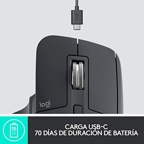 Logitech MX Master 3 Ratón Inalámbrico, Receptor USB, Bluetooth/2.4GHz, Desplazamiento Rápido, Seguimiento 4000 DPI en Cualquier Superficie, 7 Botones, Recargable,PC/Mac/Portátil/iPadOS,Gris oscuro