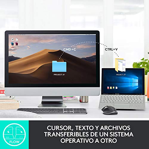 Logitech MX Master 3 Ratón Inalámbrico, Receptor USB, Bluetooth/2.4GHz, Desplazamiento Rápido, Seguimiento 4000 DPI en Cualquier Superficie, 7 Botones, Recargable,PC/Mac/Portátil/iPadOS,Gris oscuro