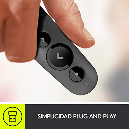 Logitech R500 Presentador Inalámbrico, 2.4 GHz con Receptor USB, Puntero Láser Digital Rojo, Distancia de 30 Metros, 6 Botones, Compatible con PC, Negro Logitech R500 Presentador Inalámbrico, 2.4 GHz con Receptor USB, Puntero Láser Digital Rojo, Distancia de 30 Metros, 6 Botones, Compatible con PC, Negro