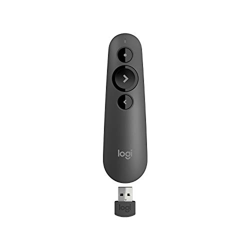 Logitech R500 Presentador Inalámbrico, 2.4 GHz con Receptor USB, Puntero Láser Digital Rojo, Distancia de 30 Metros, 6 Botones, Compatible con PC, Negro