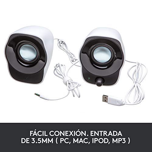 Logitech Z120 Sistema de Altavoces Compacto para PC, Entrada Audio 3.5 mm, USB, Controles Integrados, Distribución de Cable, USB alimentado, Ordenador/Smartphone/Tablet, Blanco/Negro