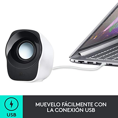 Logitech Z120 Sistema de Altavoces Compacto para PC, Entrada Audio 3.5 mm, USB, Controles Integrados, Distribución de Cable, USB alimentado, Ordenador/Smartphone/Tablet, Blanco/Negro