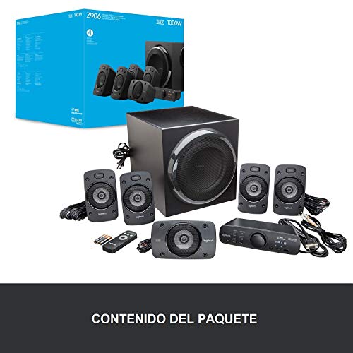 Logitech Z906 5.1 Sistema de Altavoces Sonido Envolvente THX, Certificado Dolby&DTS, 1000 W de Pico, Multi-Dispositivos, Entradas Audio Múltiples, Enchufe EU, PC/PS4/Xbox/TV/Móvil/Tablet Logitech Z906 5.1 Sistema de Altavoces Sonido Envolvente THX, Certificado Dolby&DTS, 1000 W de Pico, Multi-Dispositivos, Entradas Audio Múltiples, Enchufe EU, PC/PS4/Xbox/TV/Móvil/Tablet