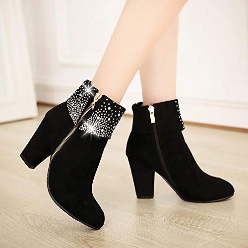 Logobeing Zapatos Mujer Tacones Botines Mujer Tacon Medio Planos Invierno Alto Botas de Mujer Casual Plataforma Nieve Ante Botas de Cordones Calientes Altas Boots(40,Negro)