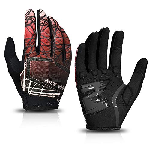 LOHOTEK Guantes de Bicicleta Ciclismo-Motocicleta de MTB Transpirable-Antideslizante - Sin-Dedos Guante Hombres Mujeres Prueba de Golpes con Diseño Antideslizante Pantalla Táctil (Rojo, M)