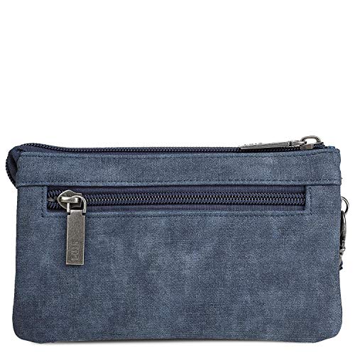 Lois - Cartera Billetero Tarjetero Monedero Triple de Mujer con asa de Mano, Cremallera y 3 Compartimentos. Protección RFID. Lona Estampada Floral y Piel sintética 304319, Color Azul