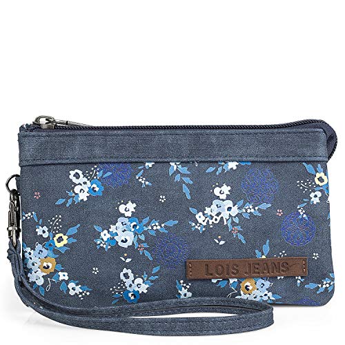 Lois - Cartera Billetero Tarjetero Monedero Triple de Mujer con asa de Mano, Cremallera y 3 Compartimentos. Protección RFID. Lona Estampada Floral y Piel sintética 304319, Color Azul Lois - Cartera Billetero Tarjetero Monedero Triple de Mujer con asa de Mano, Cremallera y 3 Compartimentos. Protección RFID. Lona Estampada Floral y Piel sintética 304319, Color Azul