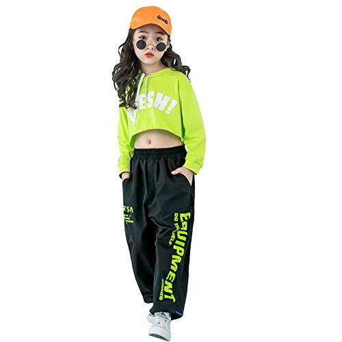 LOLANTA 2 Piezas de Ropa de Baile Callejero para niña Hip Hop, Sudadera Corta + Pantalones de chándal