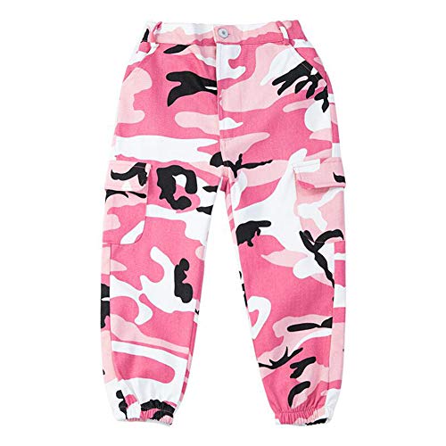 LOLANTA Pantalones Cargo de Camuflaje para niñas, Pantalones de Moda Streetwear de Cintura Alta para Adolescentes, Corte Holgado