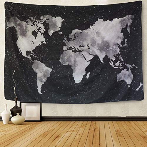 LOMOHOO Tapiz Mapa del Mundo para Pared Decoración Retro Tapiz de Tela de poliéster para Colgar Pared para Sala de Estar habitación Decoraciones Habitación En Blanco y Negro (130cm*150cm)