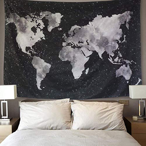 LOMOHOO Tapiz Mapa del Mundo para Pared Decoración Retro Tapiz de Tela de poliéster para Colgar Pared para Sala de Estar habitación Decoraciones Habitación En Blanco y Negro (130cm*150cm)