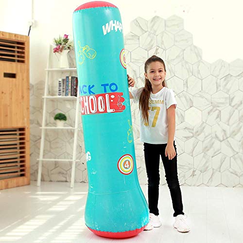 LONEEDY Saco de arena inflable para fitness, saco de arena de boxeo de pie para jóvenes y niños, saco de arena pesado, combinación de fitness y entretenimiento (verde)