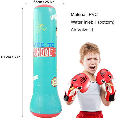 LONEEDY Saco de arena inflable para fitness, saco de arena de boxeo de pie para jóvenes y niños, saco de arena pesado, combinación de fitness y entretenimiento (verde)