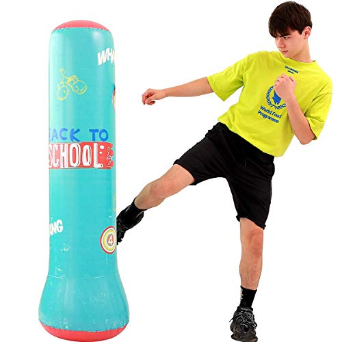 LONEEDY Saco de arena inflable para fitness, saco de arena de boxeo de pie para jóvenes y niños, saco de arena pesado, combinación de fitness y entretenimiento (verde)