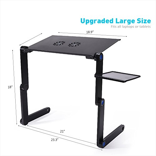 LONGKO Ergonómico Ajustable Portátil Mesa Portátil, Soporte de Portátil,Soporte de Notebook con Tablero de Rratón y Dual Ventilador Enfriador de Enfriamient（Negro）